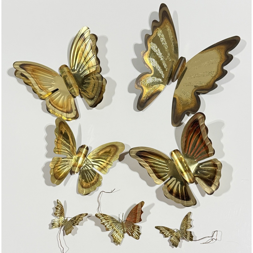 Vintage Brass Butterfly Wall Art Set 7 Piece Mid Century Modern Gold Metal Decor